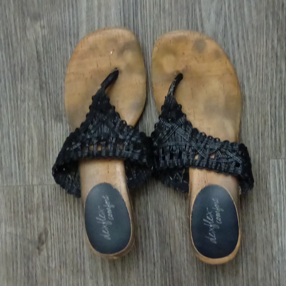 Braided canvas black wedge thong sandals